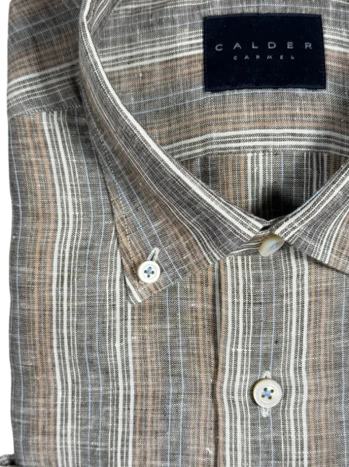 CALDER CARMEL MEN'S LINEN SHIRT - COCOA STRIPE