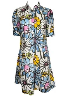CAMICETTASNOB FLORAL DRESS - BLUE ON WHITE