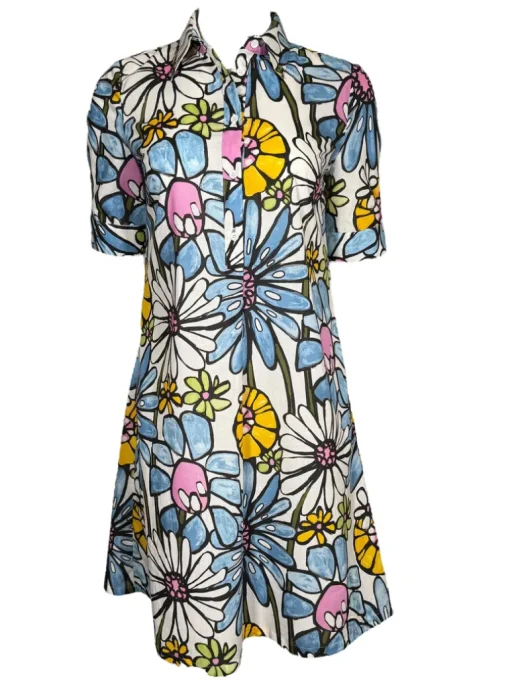 CAMICETTASNOB FLORAL DRESS - BLUE ON WHITE