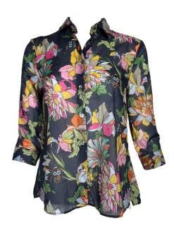 CAMICETTASNOB PEONIES BLOUSE - MULTICOLOR ON NAVY