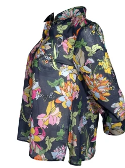 CAMICETTASNOB PEONIES BLOUSE - MULTICOLOR ON NAVY
