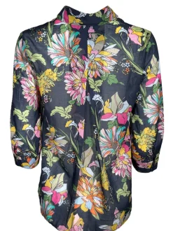 CAMICETTASNOB PEONIES BLOUSE - MULTICOLOR ON NAVY