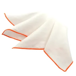 DION LINEN POCKET SQUARE - WHITE WITH ORANGE TRIM