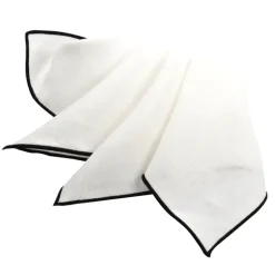 DION LINEN POCKET SQUARE - WHITE WITH BLACK TRIM