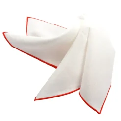 DION LINEN POCKET SQUARE - WHITE WITH RED TRIM