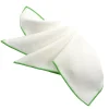 DION LINEN POCKET SQUARE - WHITE WITH APPLE GREEN TRIM