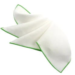 DION LINEN POCKET SQUARE - WHITE WITH APPLE GREEN TRIM