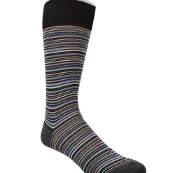 DION MID-CALF MEN'S SOCK - FINE MULTI BAR STRIPE - GREY