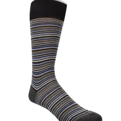 DION MID-CALF MEN'S SOCK - FINE MULTI BAR STRIPE - GREY