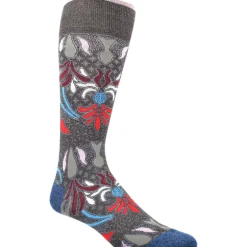 DION MID-CALF MEN'S SOCK - FLORAL BROCADE - CHARCOAL