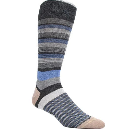 DION MID-CALF MEN'S SOCK - MULTI DIMENSIONAL STRIPE - BLACK