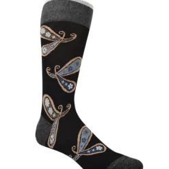 DION MID-CALF MEN'S SOCK - PAISLEY FLORAL - BLACK