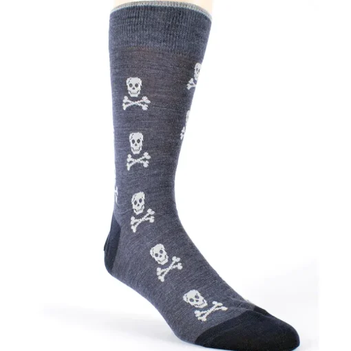 DION MID-CALF MEN'S SOCK - SKULL & BONES - BLUE