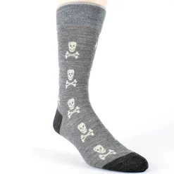 DION MID-CALF MEN'S SOCK - SKULL & BONES - GREY