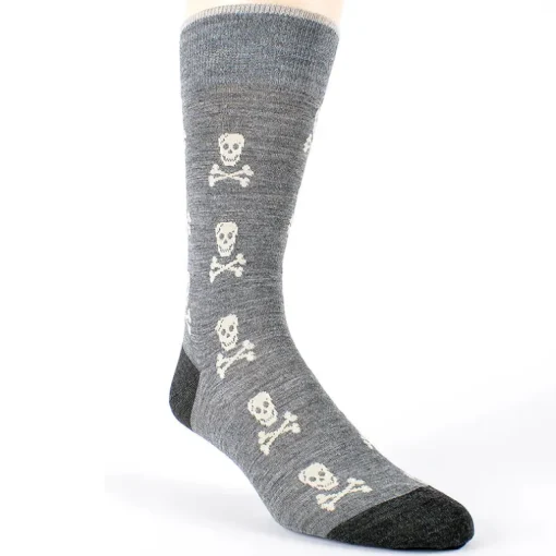 DION MID-CALF MEN'S SOCK - SKULL & BONES - GREY