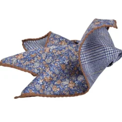 DION SILK DOUBLE-SIDED POCKET SQUARE - NAVY FLORAL GLENCHECK