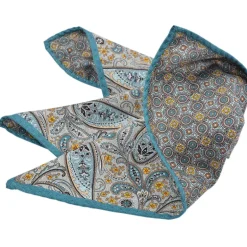 DION SILK DOUBLE-SIDED POCKET SQUARE - TURQUOISE FUJI PAISLEY
