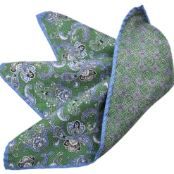 DION SILK DOUBLE-SIDED POCKET SQUARE - FOREST PAISLEY MEDALLION