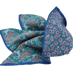 DION SILK DOUBLE-SIDED POCKET SQUARE - PETROL PAISLEY FLORAL