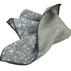 DION SILK DOUBLE-SIDED POCKET SQUARE - SAGE FLORAL GLENCHECK
