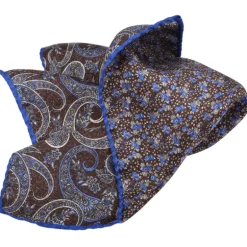 DION SILK DOUBLE-SIDED POCKET SQUARE - CHOCOLATE PAISLEY MICRO FLORAL