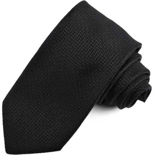 DION SILK JACQUARD BASKETWEAVE TIE - BLACK