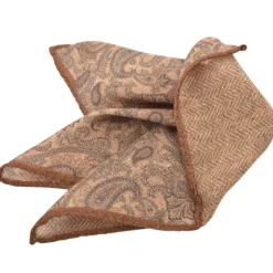 DION SILK POCKET SQUARE - PAISLEY/CHEVRON - TAN