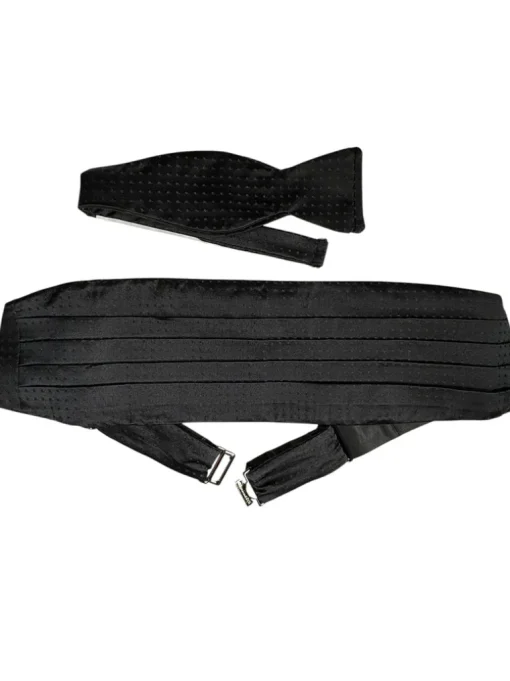 DION SILK SMALL DOT CUMMERBUND & TIE SET - BLACK