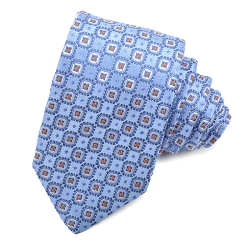 DION SILK TIE - SKY BLUE ORNATE CUBES