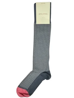 EDWARD ARMAH MEN'S SOCK - COOL GREY/PINK HOUNDSTOOTH