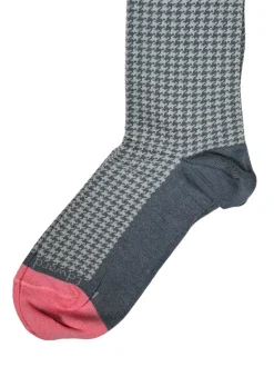 EDWARD ARMAH MEN'S SOCK - COOL GREY/PINK HOUNDSTOOTH