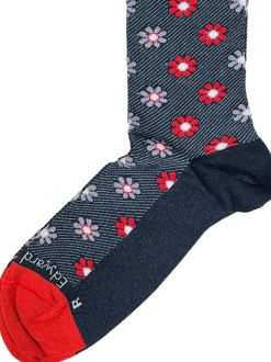 EDWARD ARMAH MEN'S SOCK - NAVY/RED FLORAL NEAT