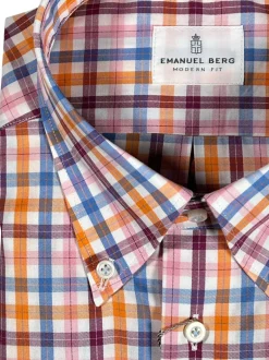 EMANUEL BERG OXFORD CASUAL MEN'S SHIRT - ORANGE CHECK