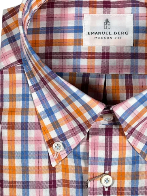 EMANUEL BERG OXFORD CASUAL MEN'S SHIRT - ORANGE CHECK