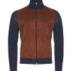 EMANUEL BERG PREMIUM LUXURY SUEDE FRONT CARDIGAN WITH ZIPPER - NAVY