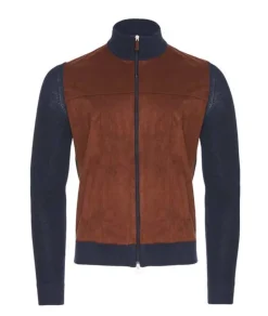 EMANUEL BERG PREMIUM LUXURY SUEDE FRONT CARDIGAN WITH ZIPPER - NAVY