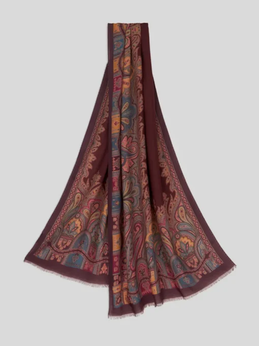 ETRO CASHMERE/SILK BORDERED SCARF - ROSE