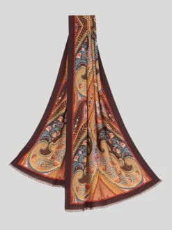 ETRO CASHMERE/SILK HAND-PATTERNED SCARF - BURNT ORANGE