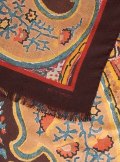 ETRO CASHMERE/SILK HAND-PATTERNED SCARF - BURNT ORANGE