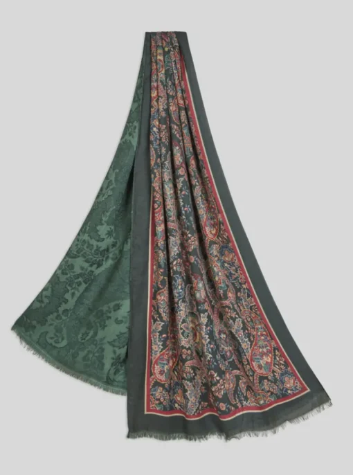 ETRO DOUBLE SIDED SCARF - GREEN FLORAL