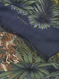 ETRO MODAL & CASHMERE SCARF - NAVY JUNGLE