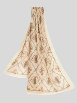 ETRO MODAL/CASHMERE FLORAL LATTICE SCARF - WHITE