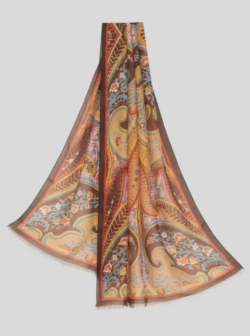 ETRO NEUTRA HAND-PATTERNED SCARF - BURNT ORANGE