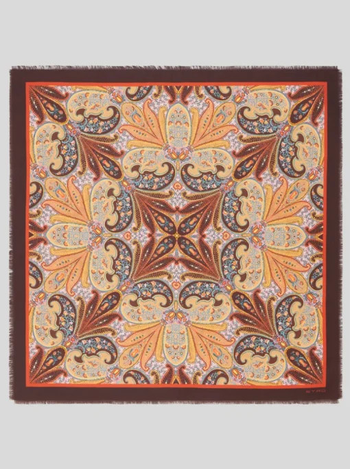 ETRO NEUTRA LEAF FOULARD - BURNT ORANGE