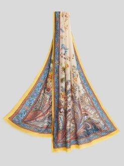 ETRO VISCOSE & CASHMERE SCARF - YELLOW & BLUE PAISLEY