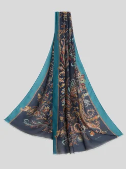 ETRO VISCOSE & CASHMERE SCARF - TEAL & NAVY PAISLEY
