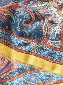 ETRO VISCOSE & CASHMERE SCARF - YELLOW & BLUE PAISLEY