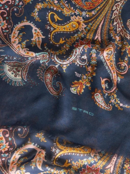 ETRO VISCOSE & CASHMERE SCARF - TEAL & NAVY PAISLEY