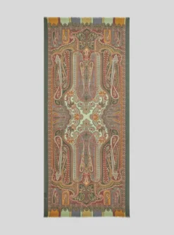 ETRO WOOL & SILK SCARF - GREEN / BORDEAUX