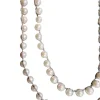 FEATHERED SOUL NECKLACE - WHITE FRESHWATER PEARL ON GREY SILK